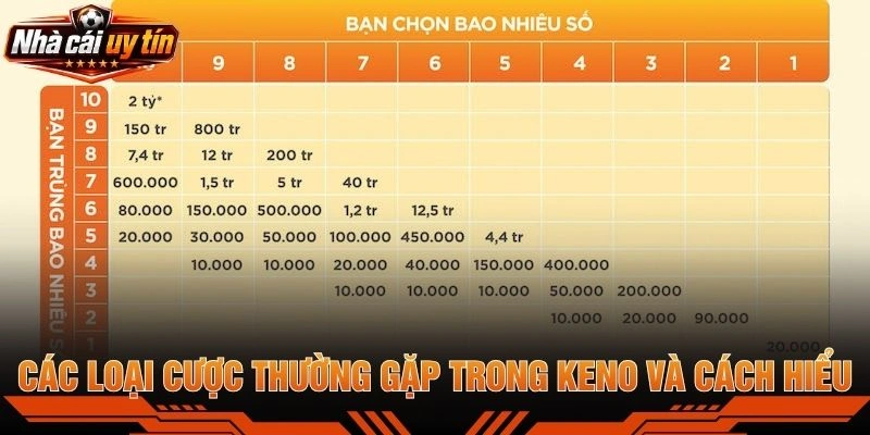 Các Loại Cược Thường Gặp Trong Keno Và Cách Hiểu